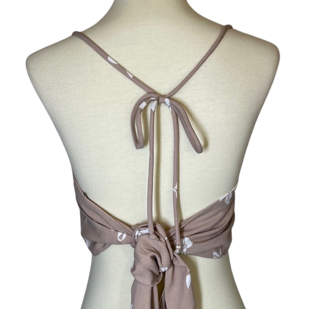 Flirty Taupe Handkerchief Triangle Crop Top Tie Back - Picture 12 of 15